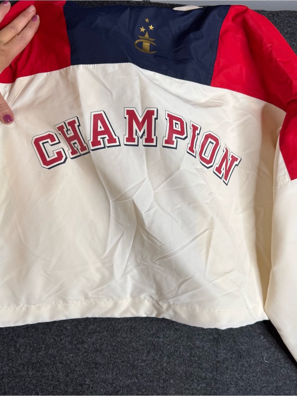 New medium womens Champion Colorblock Windbreaker Jacket - Navy/White/Red - Picture 10 of 12